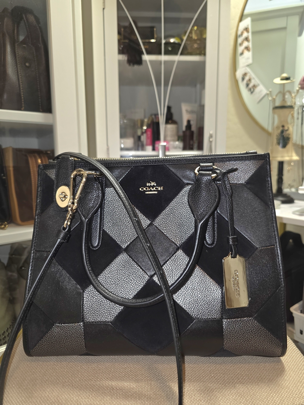 Coach 36531 Patchwork Carryall Shoulder Bag Signature Multi Material